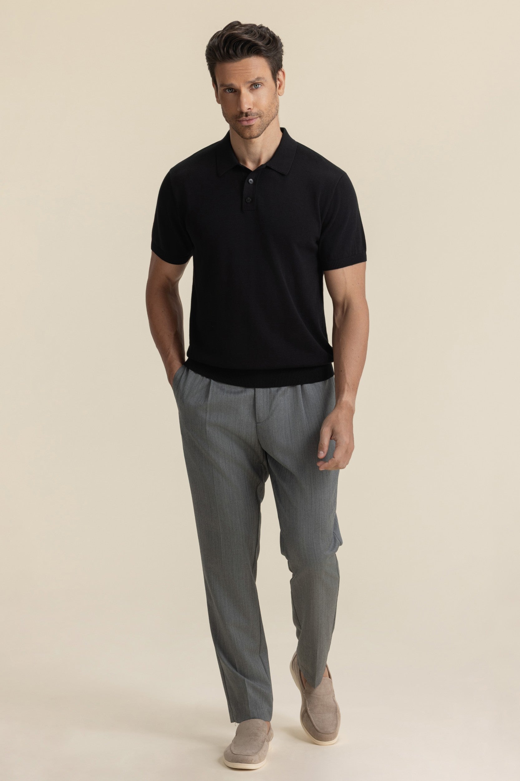LUXE KNIT POLO BLACK