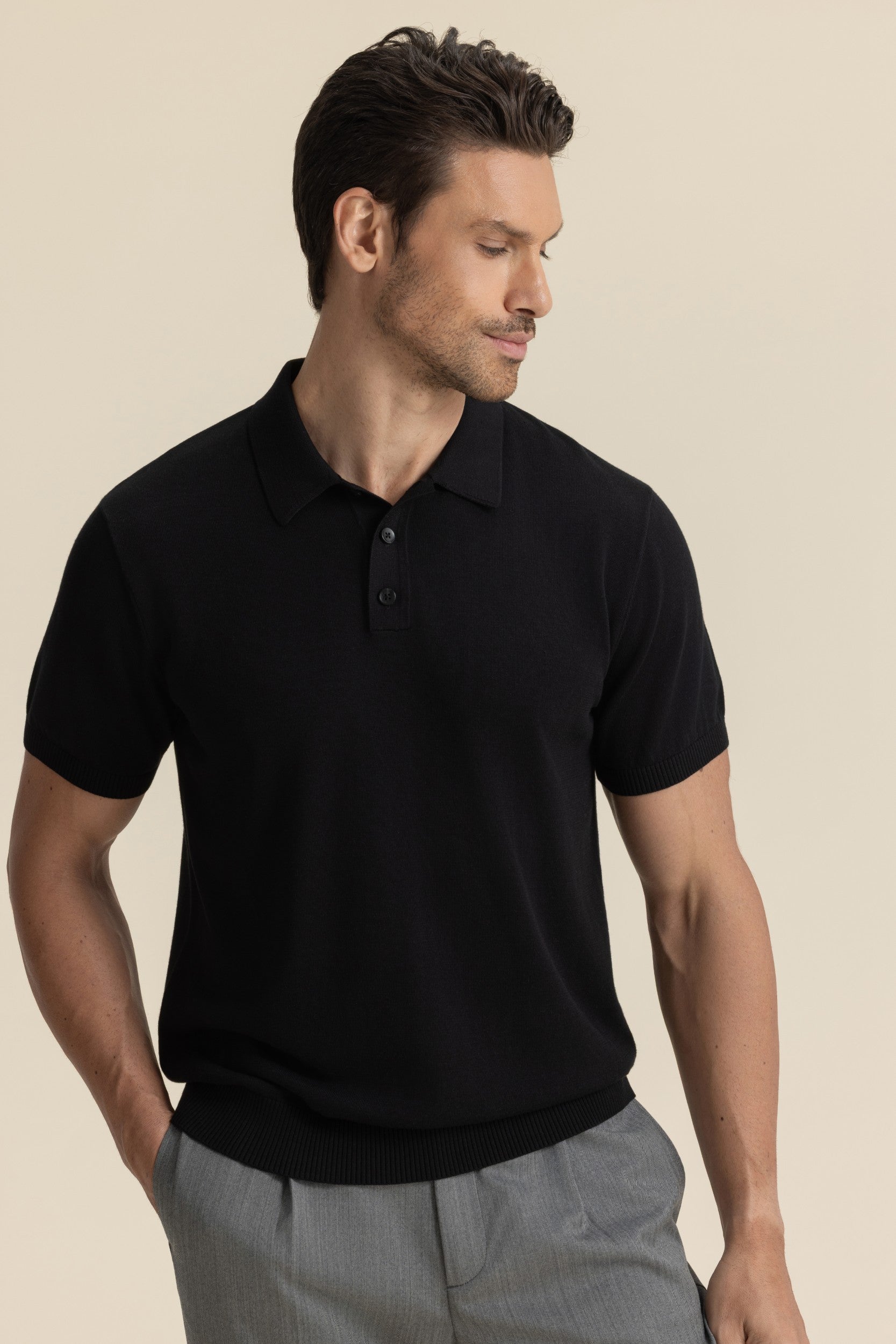 LUXE KNIT POLO BLACK
