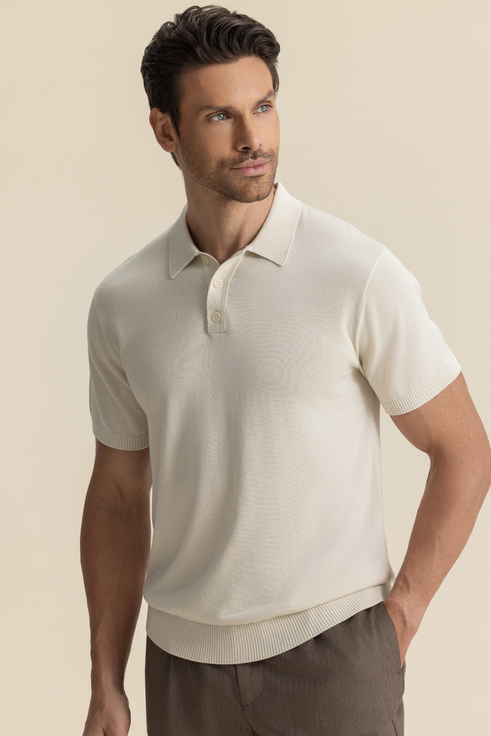 LUXE KNIT POLO CREAM