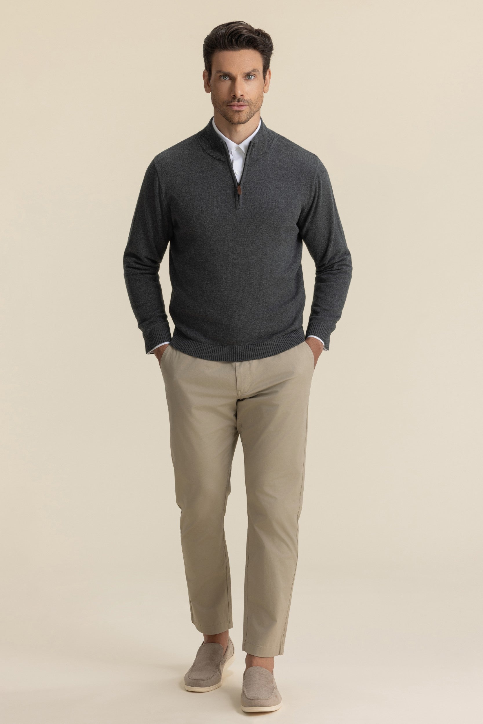 QUARTER ZIP KNIT GREY