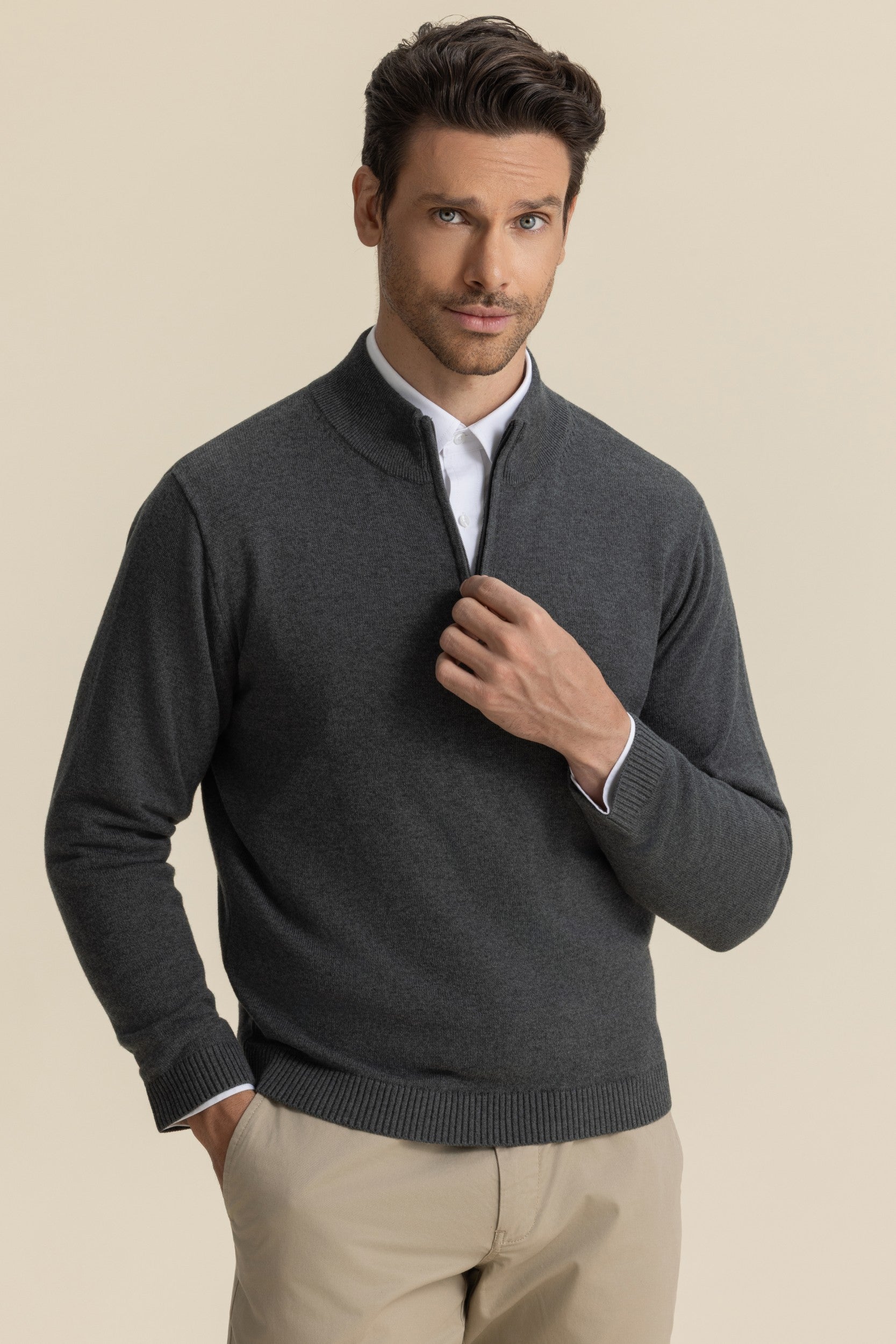 QUARTER ZIP KNIT GREY