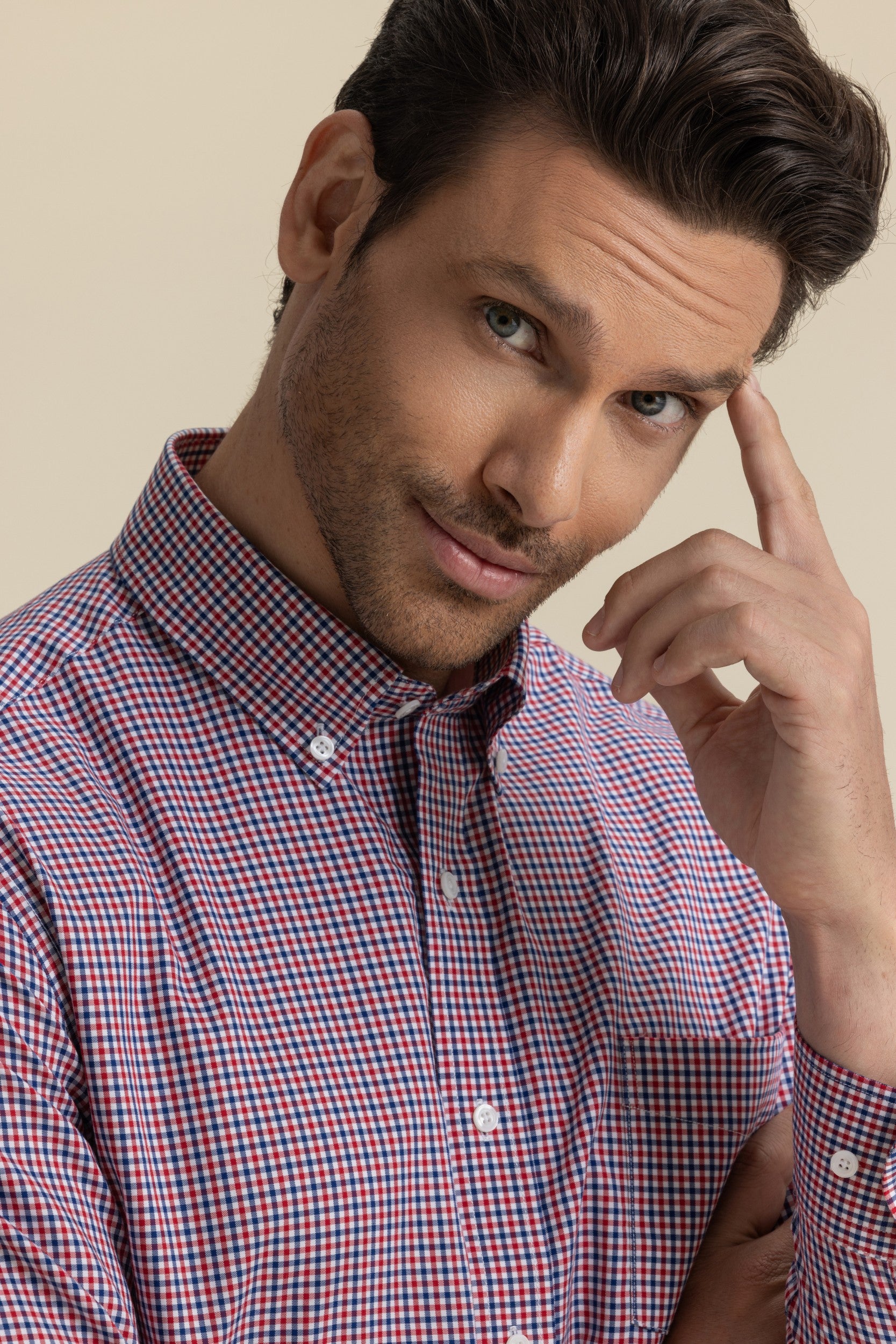 COTTON CHECK SHIRTS RED BLUE