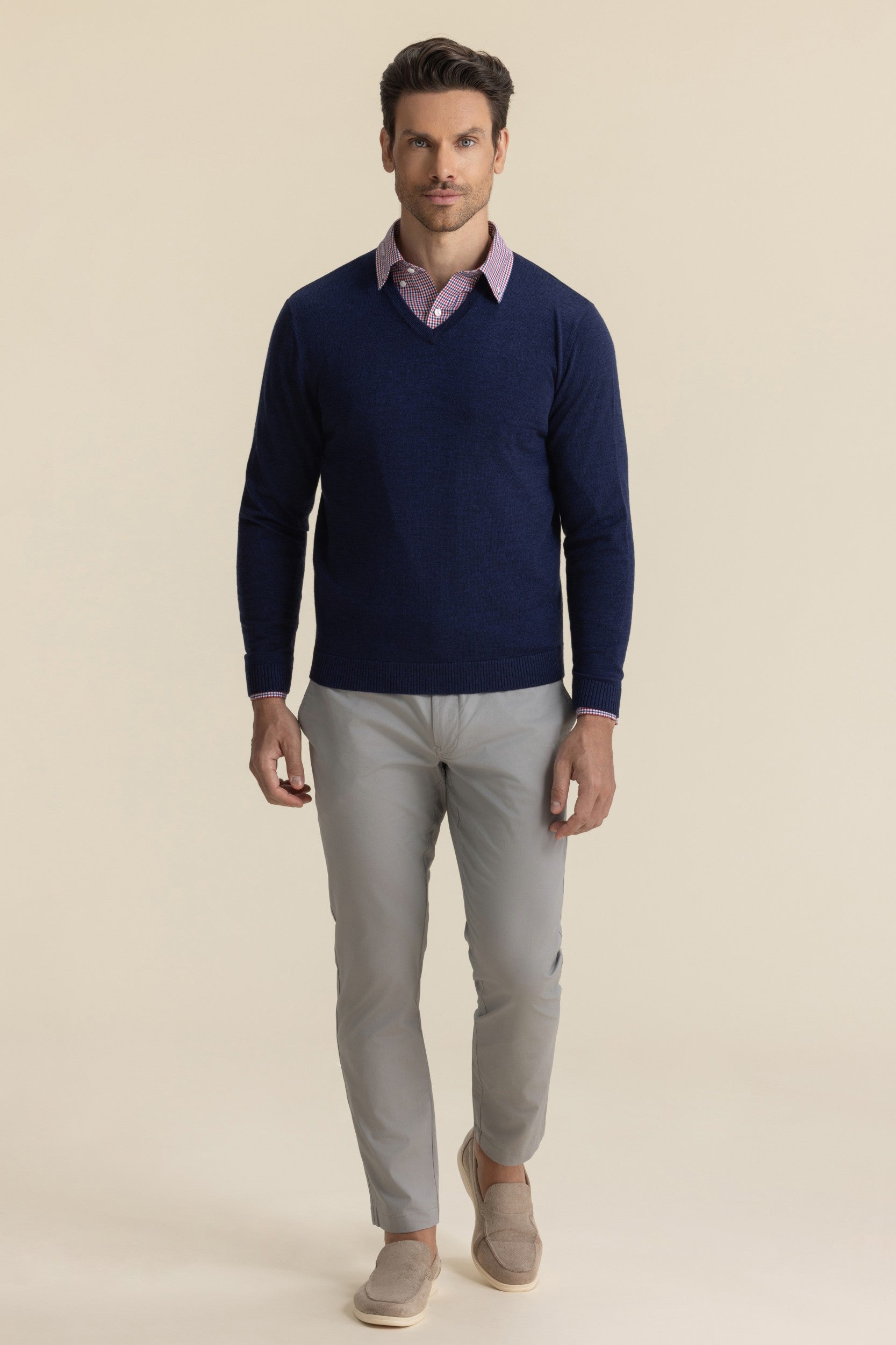 MERINO V NECK KNIT NAVY