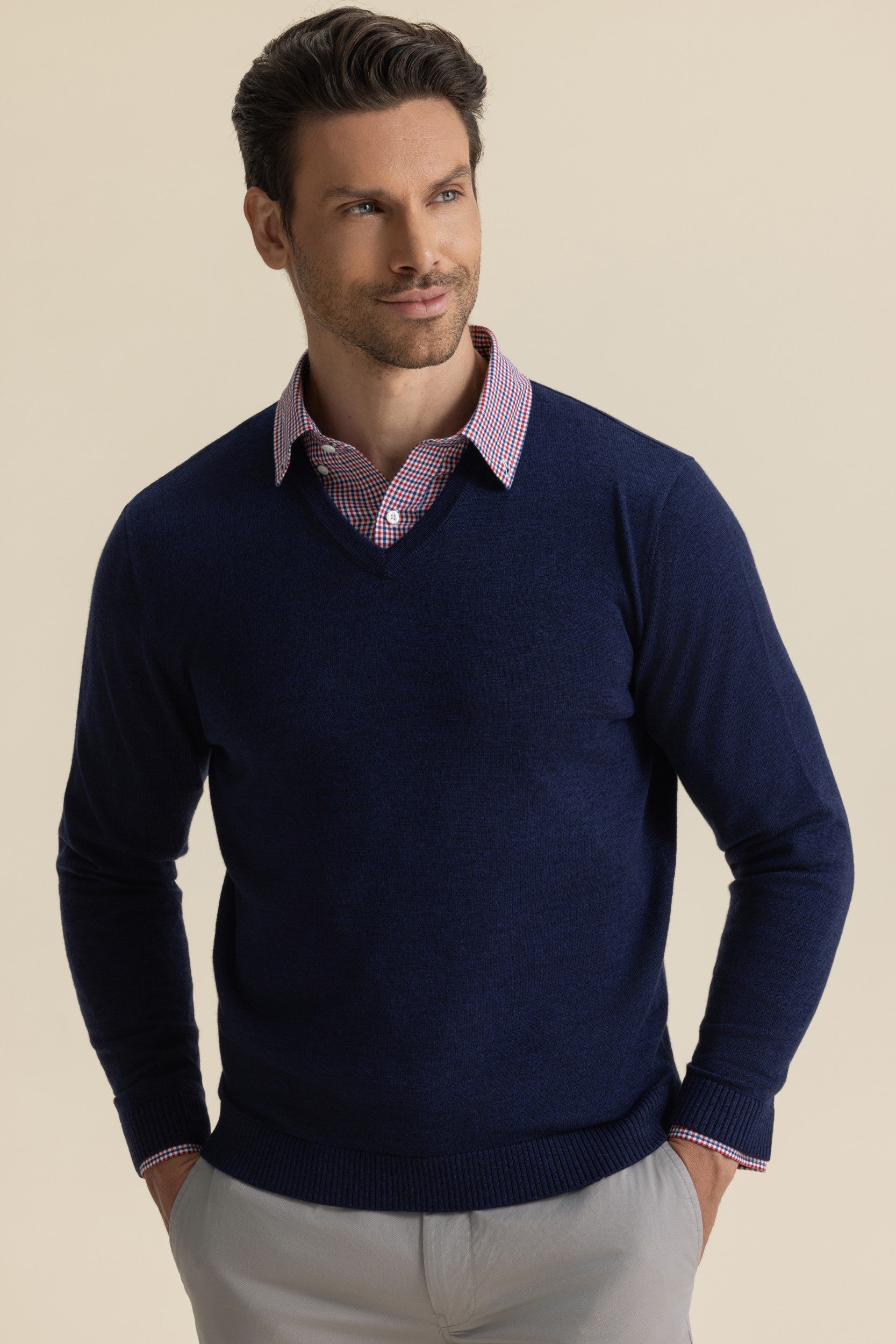 MERINO V NECK KNIT NAVY