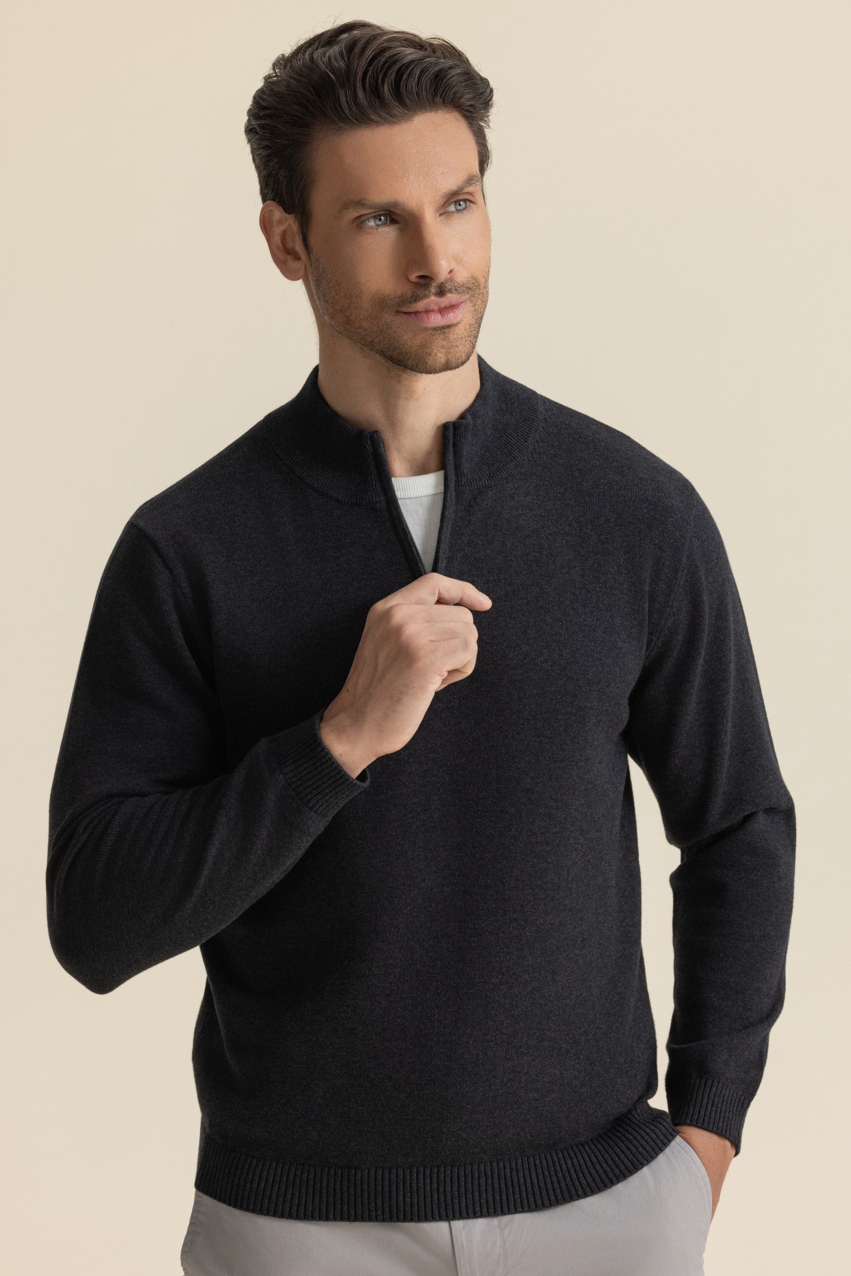 QUARTER ZIP KNIT BLACK