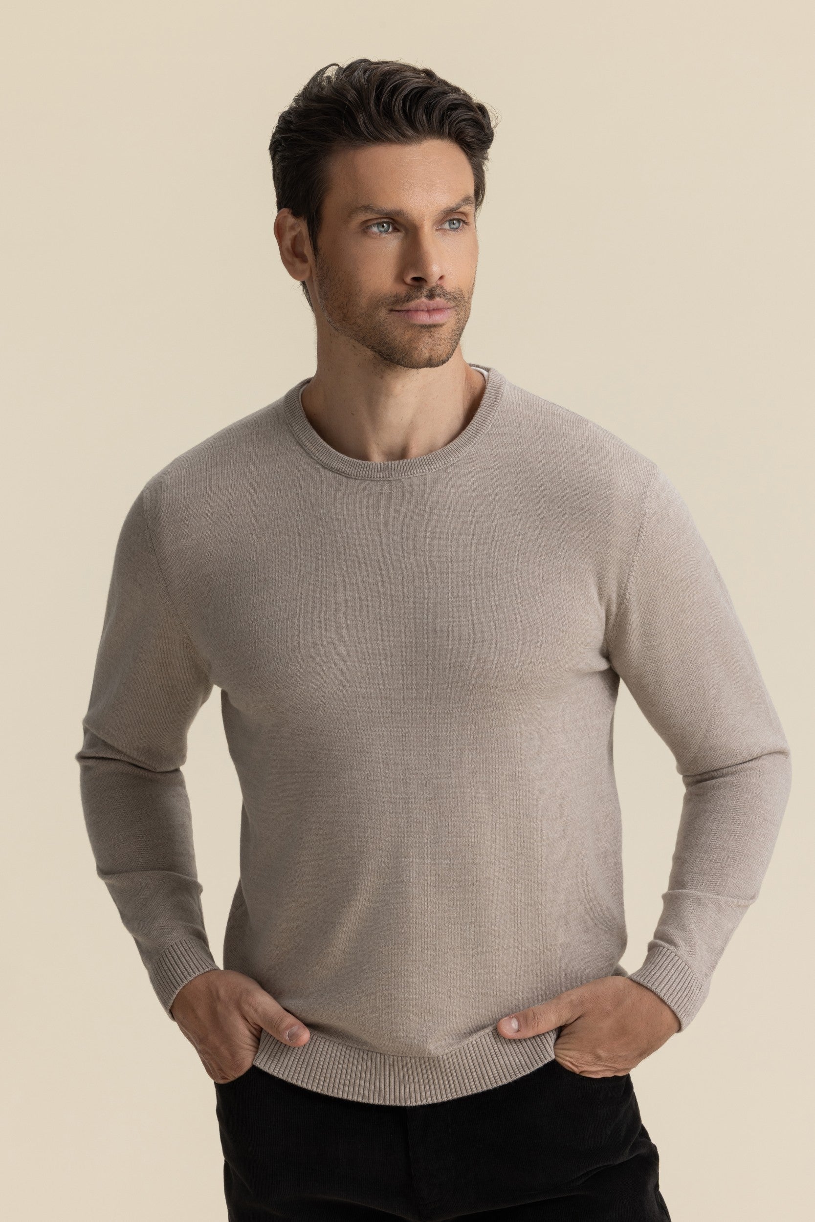 MERINO CREW KNIT BEIGE